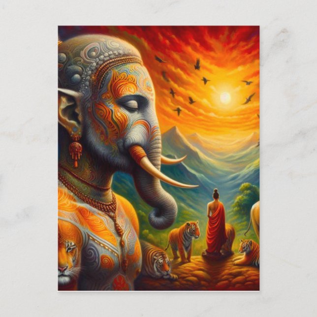 andlig buddha och elefant vykort (Framsida)