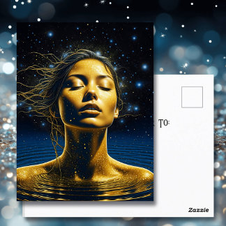 Andlig kvinna i vatten under stjärnorna vykort