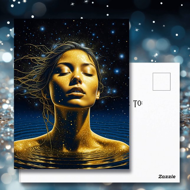 Andlig kvinna i vatten under stjärnorna vykort (Skapare uppladdad)