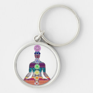 Andlig läka CHAKRA Yoga för meditation Rund Silverfärgad Nyckelring