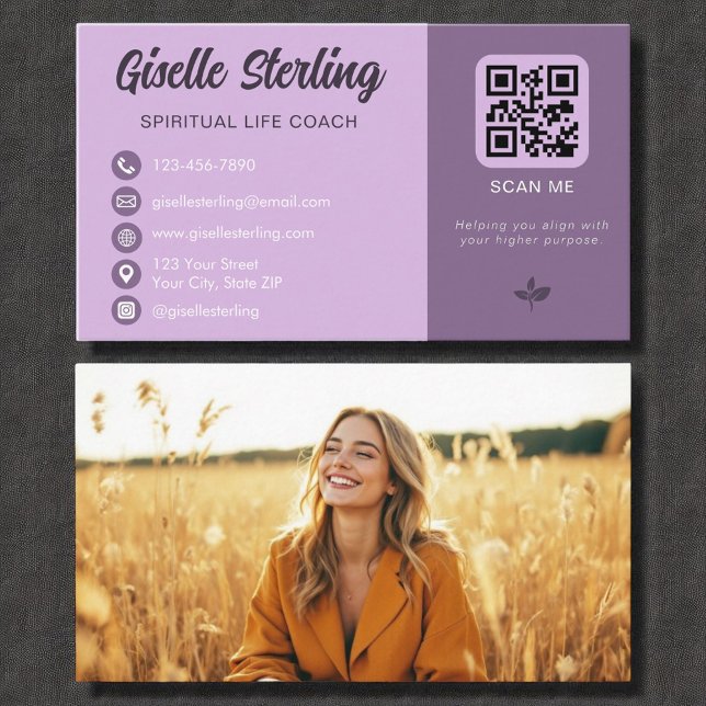 Andlig Life Coach Lavender QR-kodfoto Visitkort (Skapare uppladdad)