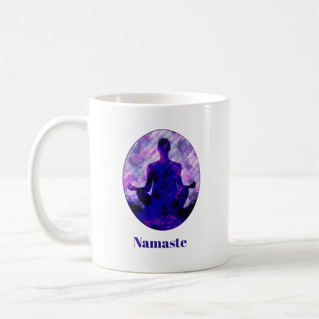 Andlig Lila Sitta Yoga Pose Namaste Kaffemugg (Vänster)