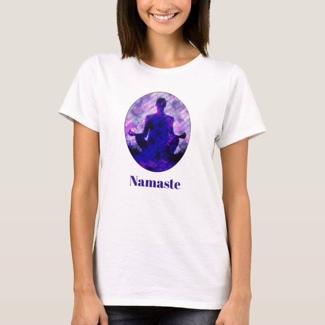Andlig Lila Sitta Yoga Pose Namaste T-Shirt (Framsida)