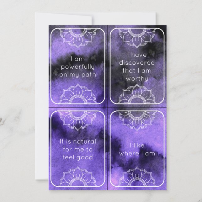 Andlig Lila Watercolor Affirmation Set Cards Inbjudningar (Framsida)