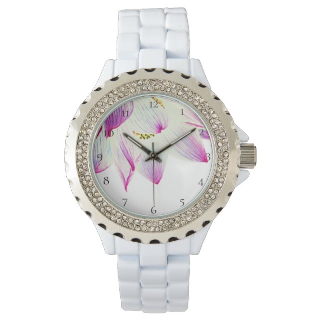 *~* Andlig Lotus Flower Vatten Lily on White Armbandsur (Framsida)