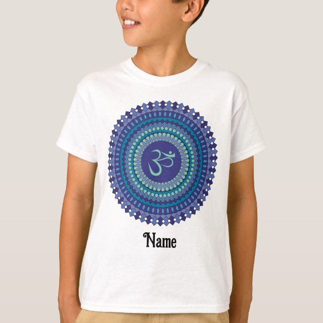 Andlig Mandala Om Lila Aqua Blue Anpassad T Shirt (Framsida)