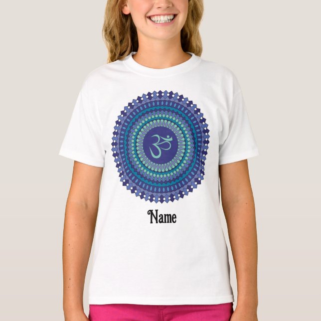 Andlig Mandala Om Lila Aqua Blue Anpassad T Shirt (Framsida)