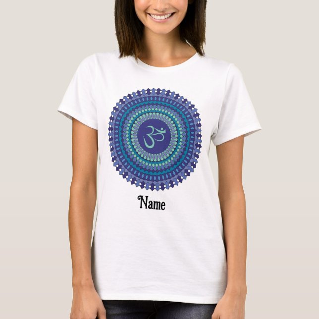 Andlig Mandala Om Lila Aqua Blue Anpassad T Shirt (Framsida)