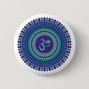 Andlig Mandala Om Lila Aqua Blue Kaleidoscope Knapp