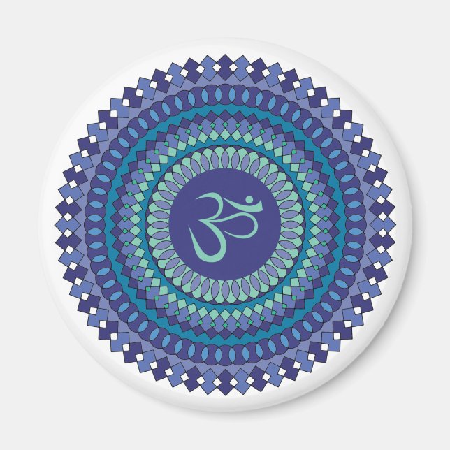 Andlig Mandala Om Lila Aqua Blue Kaleidoscope Magnet (Framsidan)