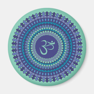 Andlig Mandala Om Lila Aqua Blue Kaleidoscope Magnet