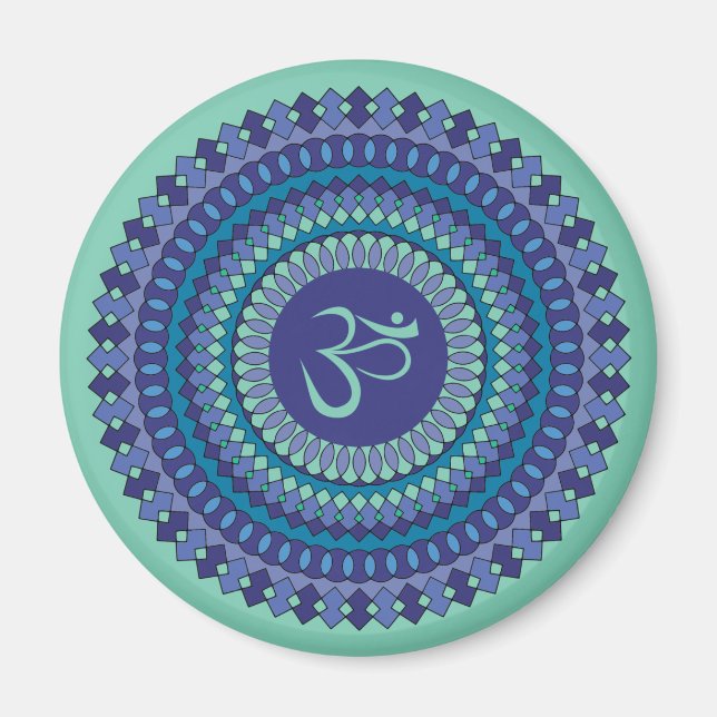 Andlig Mandala Om Lila Aqua Blue Kaleidoscope Magnet (Framsidan)