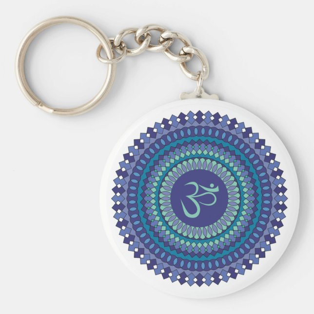 Andlig Mandala Om Lila Aqua Blue Kaleidoscope Nyckelring (Framsidan)