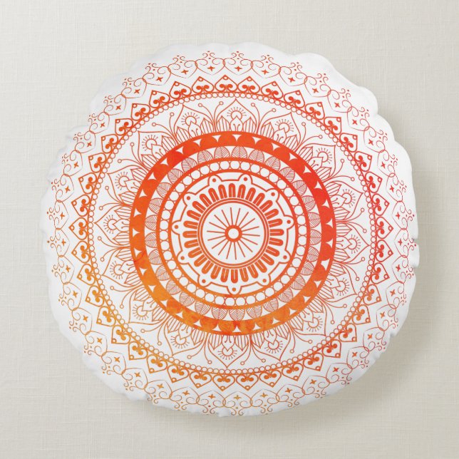 Andlig Mandala Orange Gult Rund Kudde (Framsidan)