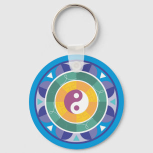 Andlig Mandala Rainbow Färg Chinese Yin Yang Nyckelring