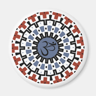 Andlig Mandala Yoga Om Blue Rust Kaleidoscope Magnet