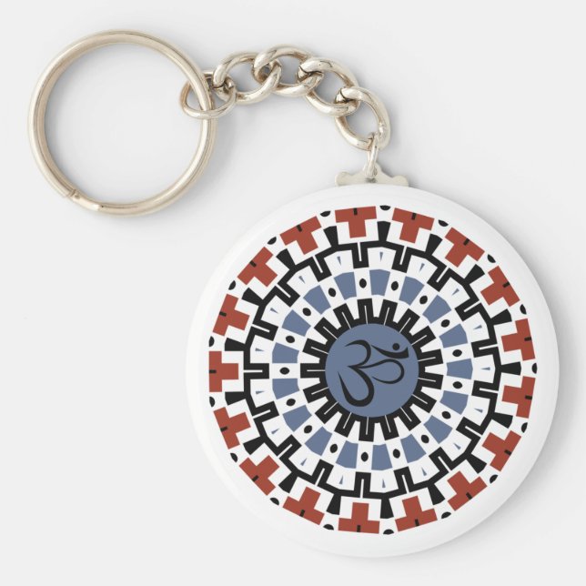 Andlig Mandala Yoga Om Blue Rust Kaleidoscope Nyckelring (Framsidan)