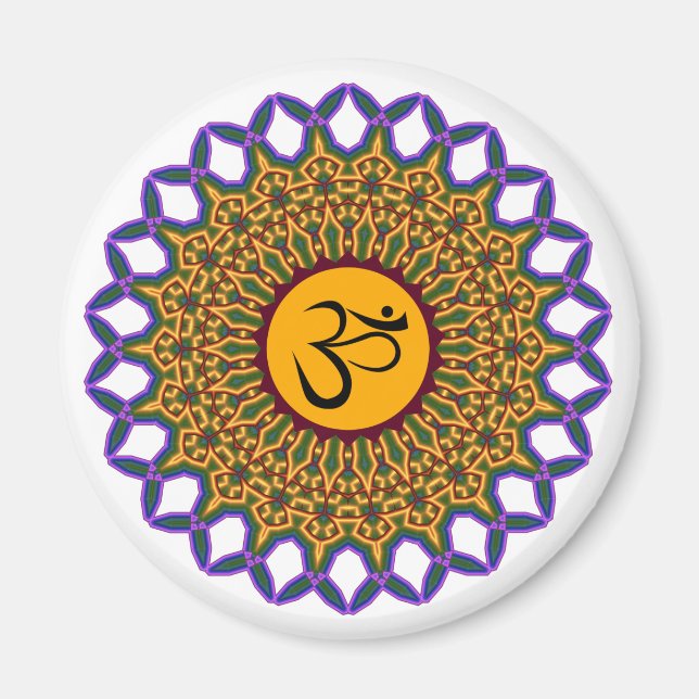 Andlig Mandala Yoga Om Peacock Kaleidoscope Magnet (Framsidan)