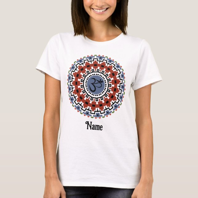 Andlig Mandala Yoga Om Rust Blue Customized T Shirt (Framsida)