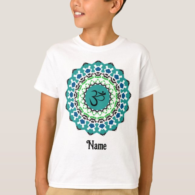 Andlig Mandala Yoga Om Symbol Blue Customized T Shirt (Framsida)