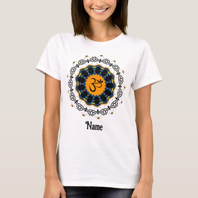 Andlig Mandala Yoga Om Symbol Blue Customized T Shirt (Framsida)
