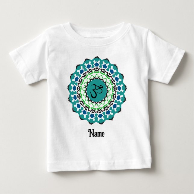 Andlig Mandala Yoga Om Symbol Blue Customized T Shirt (Framsida)