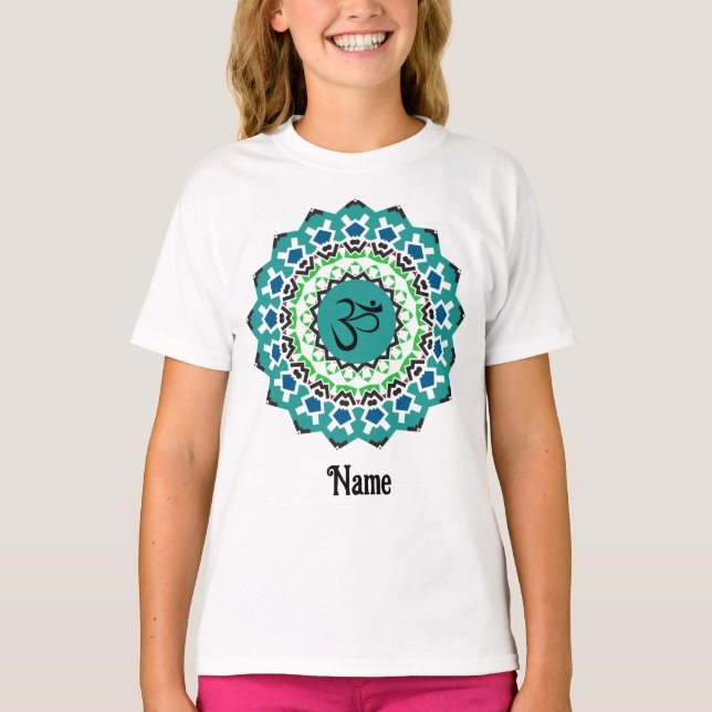 Andlig Mandala Yoga Om Symbol Blue Customized T Shirt (Framsida)