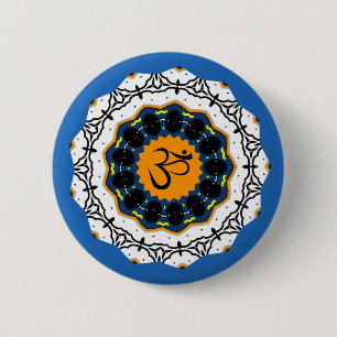 Andlig Mandala Yoga Om Symbol Blue Geometric Knapp