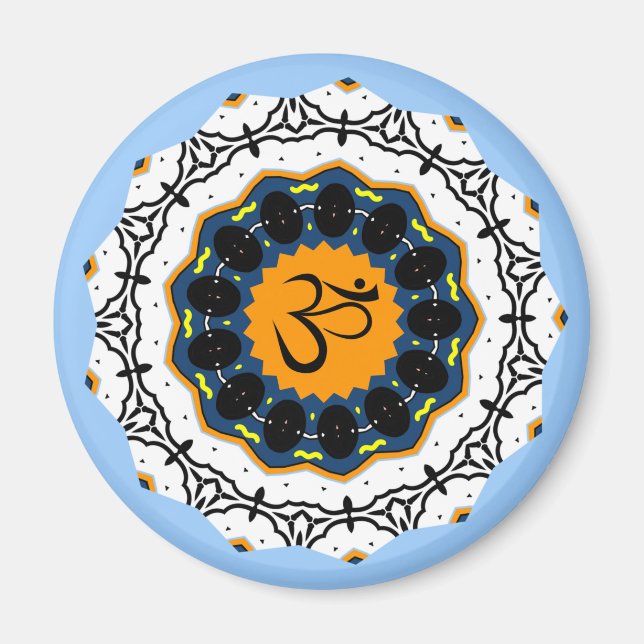 Andlig Mandala Yoga Om Symbol Blue Geometric Magnet (Framsidan)