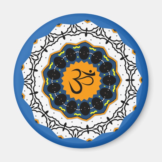 Andlig Mandala Yoga Om Symbol Blue Geometric Magnet (Framsidan)