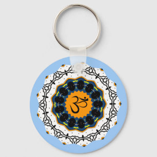 Andlig Mandala Yoga Om Symbol Blue Geometric Nyckelring