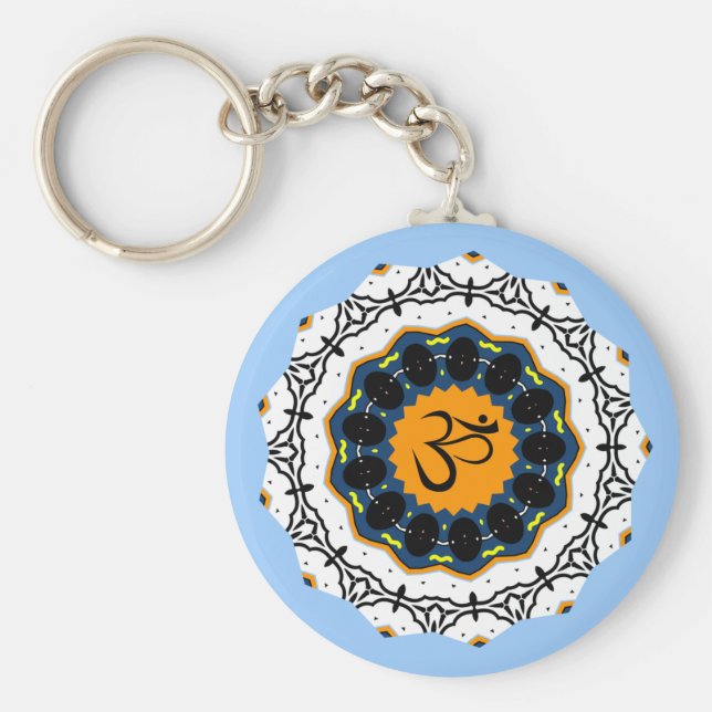 Andlig Mandala Yoga Om Symbol Blue Geometric Nyckelring (Framsidan)