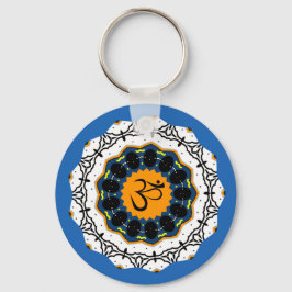 Andlig Mandala Yoga Om Symbol Blue Geometric Nyckelring