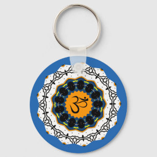 Andlig Mandala Yoga Om Symbol Blue Geometric Nyckelring