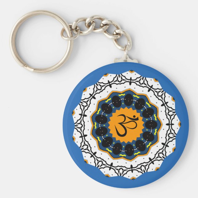 Andlig Mandala Yoga Om Symbol Blue Geometric Nyckelring (Framsidan)