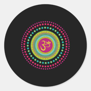 Andlig Mandala Yoga Om-symbol Rosa Och Grön Je Runt Klistermärke