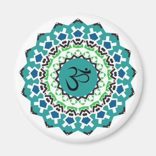 Andlig Mandala Yoga Om Symbol Turcos Blue Magnet