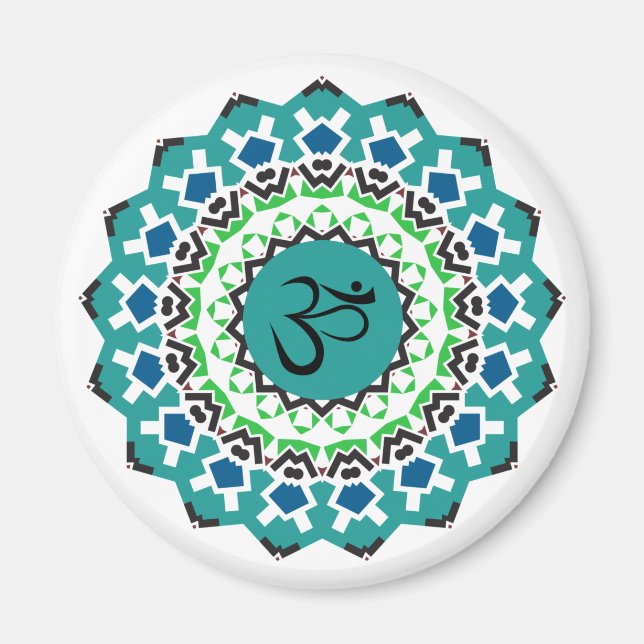 Andlig Mandala Yoga Om Symbol Turcos Blue Magnet (Framsidan)