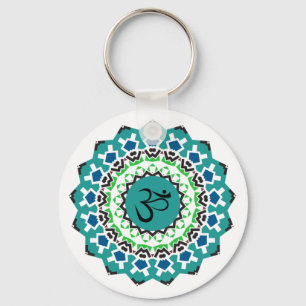 Andlig Mandala Yoga Om Symbol Turcos Blue Nyckelring