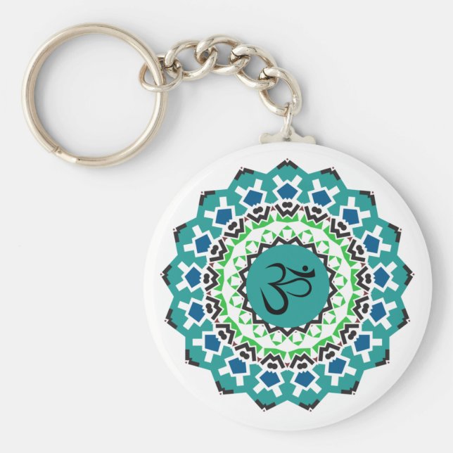 Andlig Mandala Yoga Om Symbol Turcos Blue Nyckelring (Framsidan)
