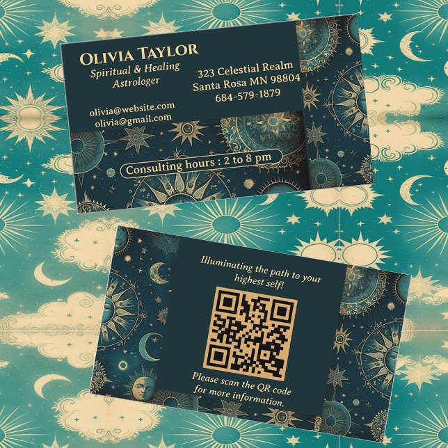 Andlig och läkande astrologer Celestial okt Visitkort (Spiritual and Healing Astrologer Celestial Occult Business Card)