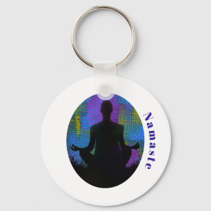 Andlig Patchwork Sitta Yoga Pose Namaste Nyckelring