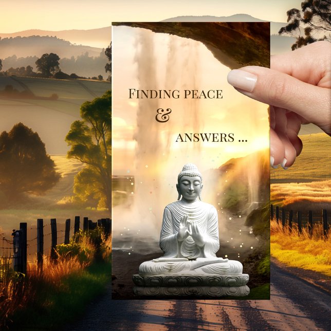 Andlig rådgivning läsning Buddha visitkort (Business card featuring a statue of the Buddha in front of a waterfall at sunset - spiritual )