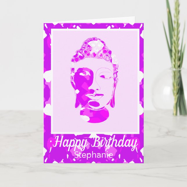 Andlig Rosa & White Symmetry Buddha Birthday Kort (Framsida)