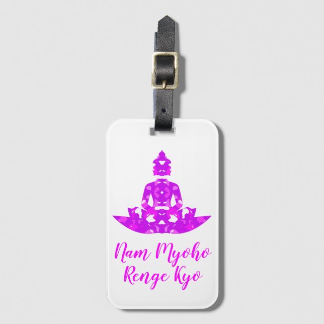 Andlig Rosa & White Symmetry Lotus Yoga Bagagebricka (Framsida vertikal)