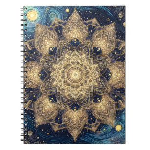 Andlig Starry Night Nebula Guld Mandala Art Anteckningsbok