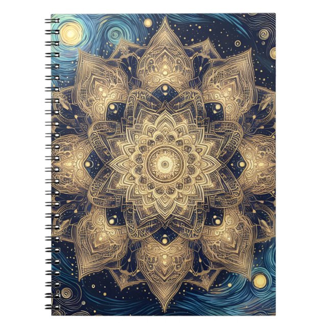 Andlig Starry Night Nebula Guld Mandala Art Anteckningsbok (Framsidan)
