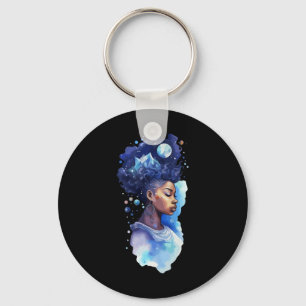 Andlig svart kvinna Afro tjej Galaxy Melanin Ko Nyckelring