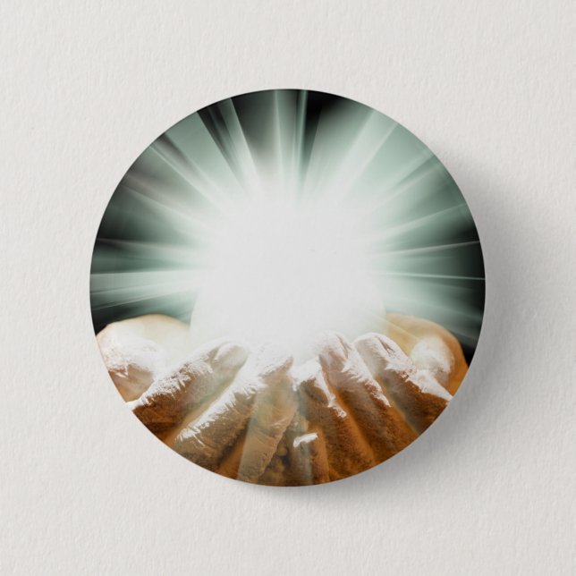 Andlig tänder i kupad händer knapp (Framsida)