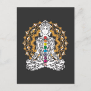 Andlig Tattooed Girl Yoga Chakra Meditating Vykort